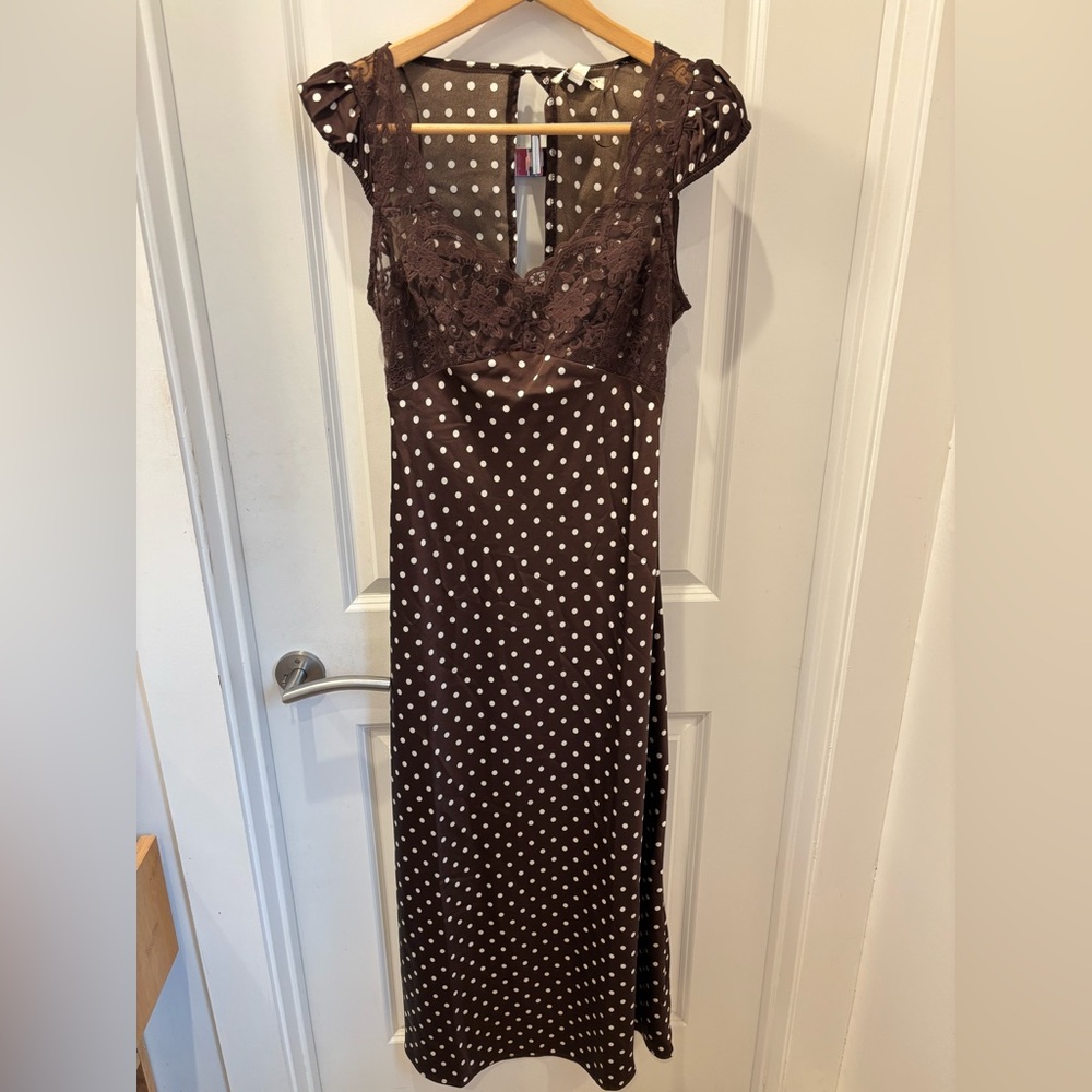 NWT Thirty Thirty old Hollywood Brown Polka Dot Dress - L